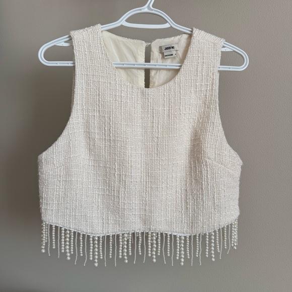 Jason Wu Tops - Jason Wu Cream Sleeveless Crop Top Pearl Fringe